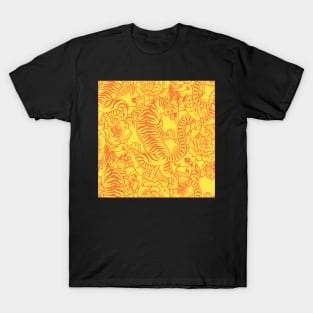Chinese Tiger Vintage Pattern Sunshine Yellow with Orange - Retro Hong Kong Print T-Shirt